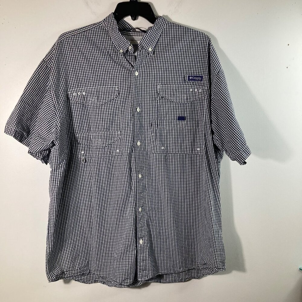 Mens Columbia Super Bonehead Shirt 2XL Navy White Omni‎ Shade Vented Fishing